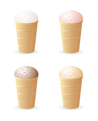 Ice cream in waffle cup. Set of vector illustrations