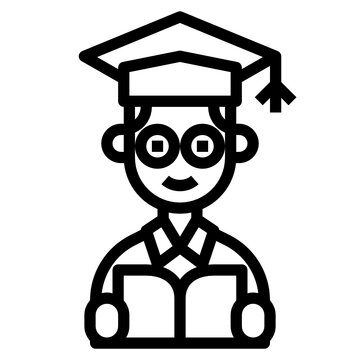 graduate student reading book, black outline clip art preview