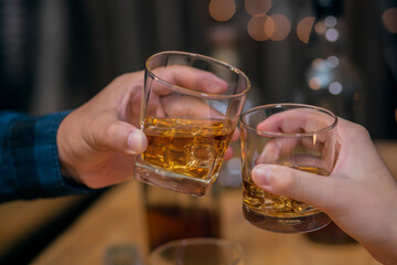 Celebrate whiskey on a friendly party in restaurant