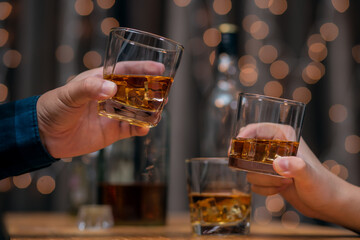 Celebrate whiskey on a friendly party in  restaurant