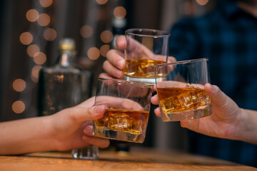 Celebrate whiskey on a friendly party in restaurant