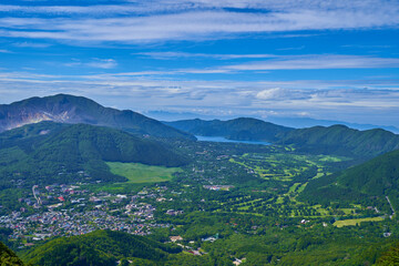 金時山の山頂から南側眺望(神山,大涌谷,芦ノ湖,三国山,仙石原)