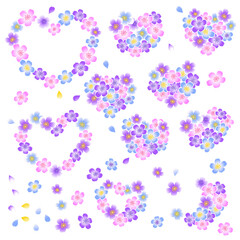 Fototapeta na wymiar Heart-shaped cherry blossom bouquet material collection,