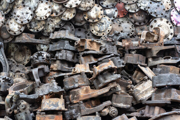 The car brakes piled together waiting to be replaced
