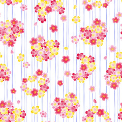 Seamless pattern of Japanese cherry blossom bouquet,