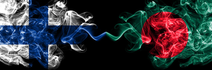 Finland, Finnish vs Bangladesh, Bangladeshi smoky flags side by side.