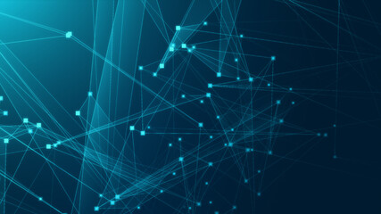 Abstract blue green polygon tech network with connect technology background. Abstract dots and lines texture background. 3d rendering.