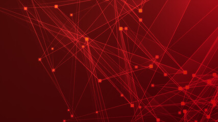 Abstract red polygon tech network with connect technology background. Abstract dots and lines texture background. 3d rendering.