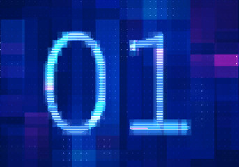 01 binary computer code on the  screen on monitor computer technology with blue background. Abstract digital future design concept.