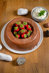 chocolate cake with fresh strawberries