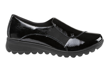 women's black patent leather shoes for casual walking, on a white background
