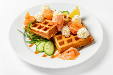 belgian waffles with salmon and cream cheese