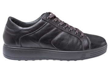 men's black leather shoes, for everyday use, on a white background, sports footwear