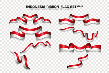 Indonesia Ribbon Flags Set, Element design, 3D style. vector Illustration