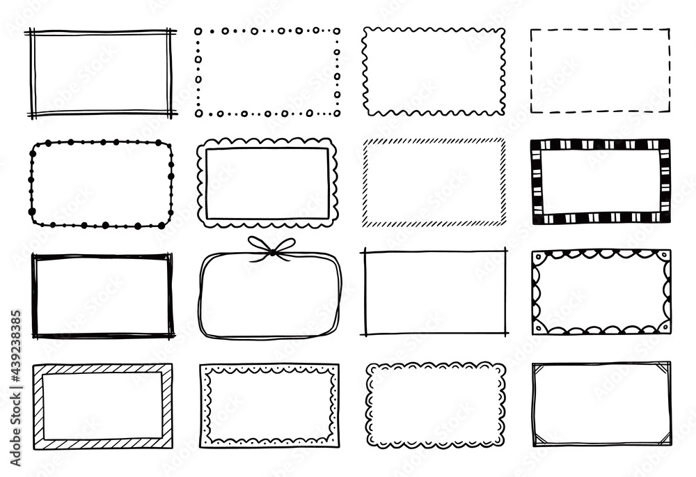 Aufkleber Hand drawn set of rectangle frame. Doodle sketch style. Frame with scrawl and scratch border. Vector illustration.