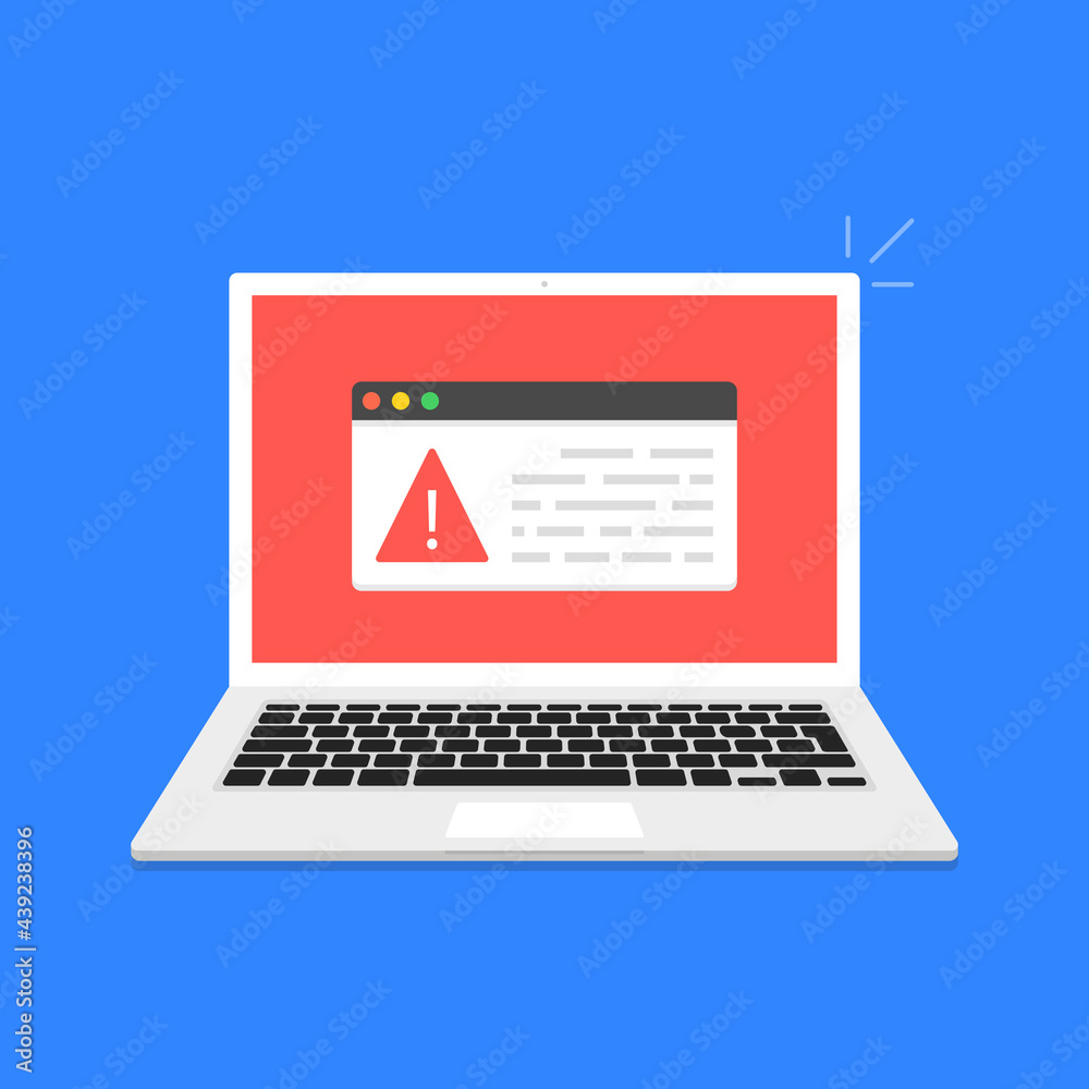 Fototapete laptop with error message on the screen. concept of virus, piracy, hacking and security. vector illu