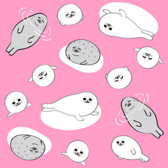 あざらし_パターン_Seals pattern_06  © sanai