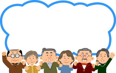 吹き出しと元気なシニアの上半身
