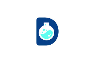 Letter D with laboratory glassware for icon or logo design concept ready to use.
