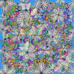 seamless pattern with colorful doodles on background