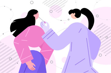 doctor holding buccal cotton swab ready to collect DNA from woman patient in lab DNA testing genetic engineering