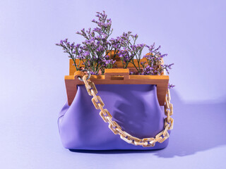Purple leather fashion accessory handbag with violet flowers - 439241396