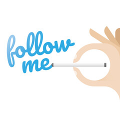 Internet user hand writes Follow me text. Social networks (Facebook, Twitter, Instagram etc.) content following feature, online friendship and followers, #hashtags concepts.