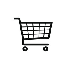Shopping cart icon symbol. Flat shape trolley web store button. Online shop logo sign. Vector illustration image. Black silhouette isolated on white background.