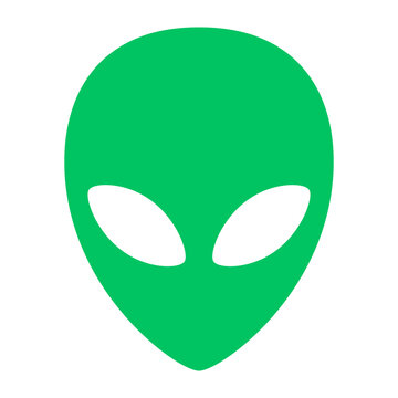 Alien head, ufo invader symbol. Isolated vector image of green monster.