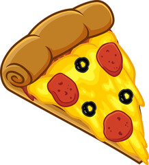 Cartoon Slice Of Pepperoni Pizza. Vector Hand Drawn Illustration Isolated On Transparent Background