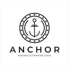 anchor ship logo minimalist line art icon illustration template design. minimal logo emblem anchor for marine or sailor business concept symbol design