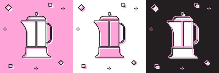 Fototapeta premium Set French press icon isolated on pink and white, black background. Vector Illustration