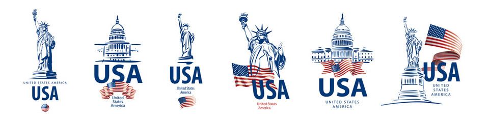Vector set of signs of the Statue of Liberty and the White House of the United States