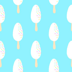 
Summer pattern. Colorful seamless pattern of popsicle ice cream on a blue background. Vector illustration.