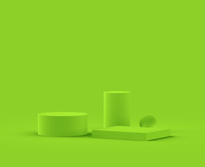 3d green podium minimal studio background. Abstract 3d geometric shape object illustration render.Display for organic food and eco natural product.