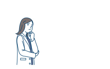 医者　女医　薬剤師　カウンセラー　白衣を着た女性　悩む　困る　ポーズ　コピースペース　イラスト素材