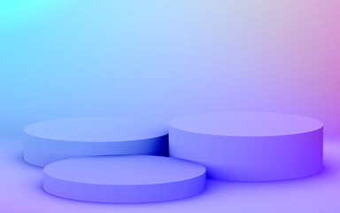 3d purple blue neon light cylinder podium minimal studio gradient dark colors background. Abstract 3d geometric shape object illustration render. Display for nightclub party and technology product.
