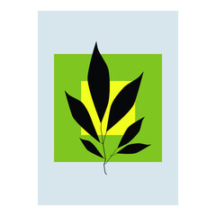 Leaf on green box minimalist posters with abstract organic shapes composition in trendy contemporary collage style, Hand painted pastel color for social media stories, branding, banner.