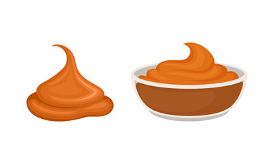 Caramel as Dark-orange Confectionery Product Made by Heating Sugar Vector Set