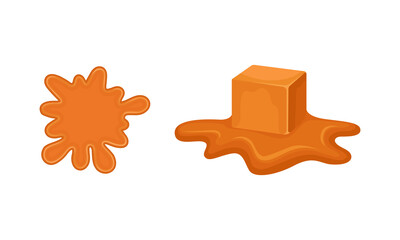 Caramel as Dark-orange Confectionery Product Made by Heating Sugar Vector Set