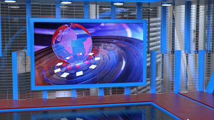 News Studio, Backdrop For TV Shows .TV On Wall.3D Virtual News Studio Background, 3d illustration	