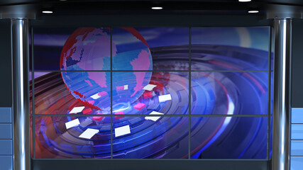 News Studio, Backdrop For TV Shows .TV On Wall.3D Virtual News Studio Background, 3d illustration	