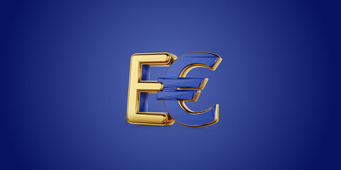 symbolic golden E-Euro as Euro Coin, digital currency of Europe 3d-illustration