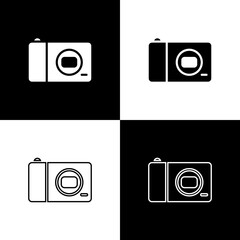 Set Photo camera icon isolated on black and white background. Foto camera icon. Vector