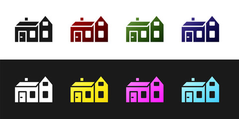 Set House icon isolated on black and white background. Home symbol. Vector