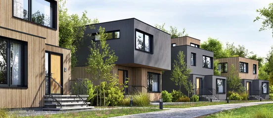 Tapeten Modular homes exterior designs of modern architecture © slavun