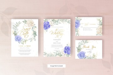 Watercolor Wedding Invitation Card Template with Wreath Arrangement Floral
