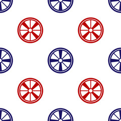 Fototapeta premium Blue and red Alloy wheel for a car icon isolated seamless pattern on white background. Vector