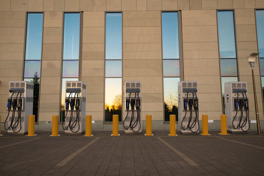 efacec fast charging stations next to a modern office building