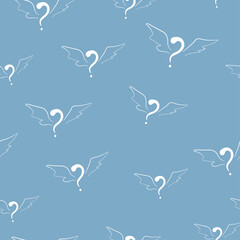 Questions seamless pattern. Vector questions background. Quiz background of questions marks for web, banner, cover design. Flying question marks.